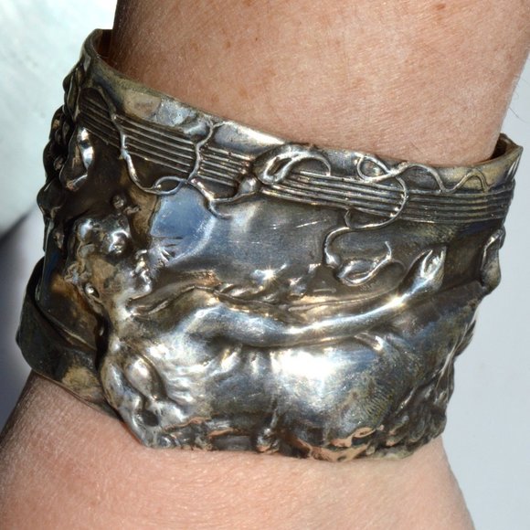 Antique Obsessions Jewelry - Rare Antique Goddess Sterling Silver Cuff Bracelet